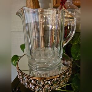 Antique Early 20th Century Heavy Weight Crystal Glass Serving Pitcher